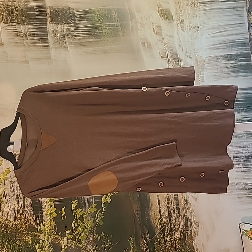 Elbow patch Fall brown button long sleeve super soft Womens Large shirt